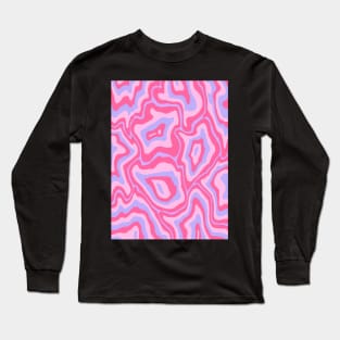 Abstract Retro Liquid Marble Swirl, Pink and Purple Long Sleeve T-Shirt